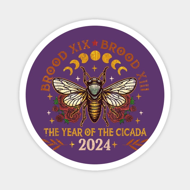 Vinatge Cicada Lover Brood XIX Brood XIII Year Of The Cicada 2024 Magnet by Tylerestra